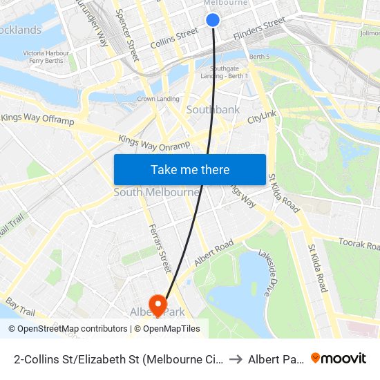 2-Collins St/Elizabeth St (Melbourne City) to Albert Park map