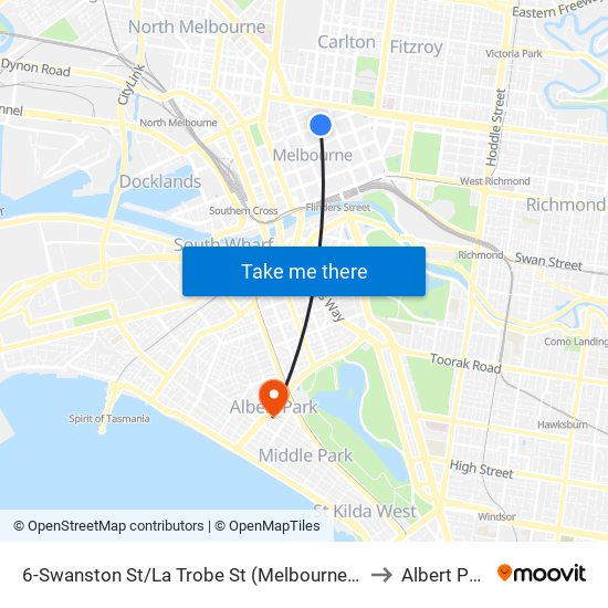 6-Swanston St/La Trobe St (Melbourne City) to Albert Park map