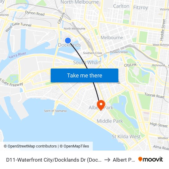 D11-Waterfront City/Docklands Dr (Docklands) to Albert Park map