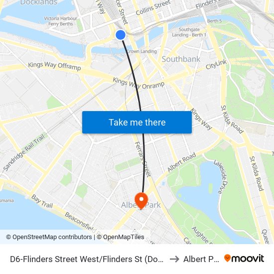 D6-Flinders Street West/Flinders St (Docklands) to Albert Park map