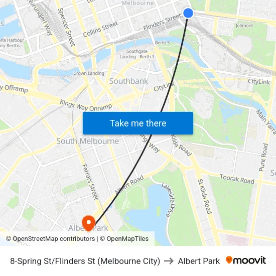 Spring St/Flinders St #8 to Albert Park map