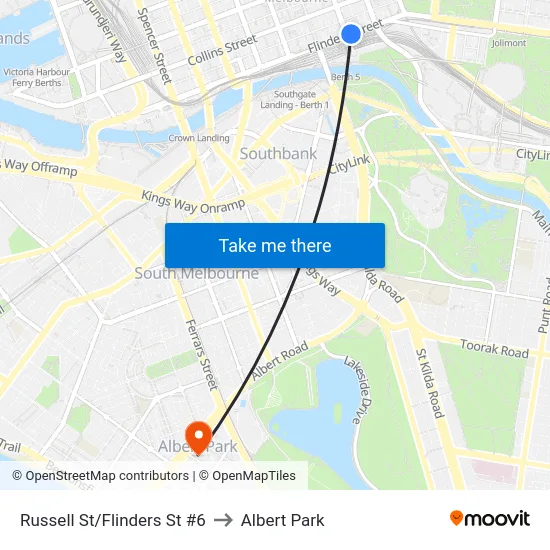 Russell St/Flinders St #6 to Albert Park map