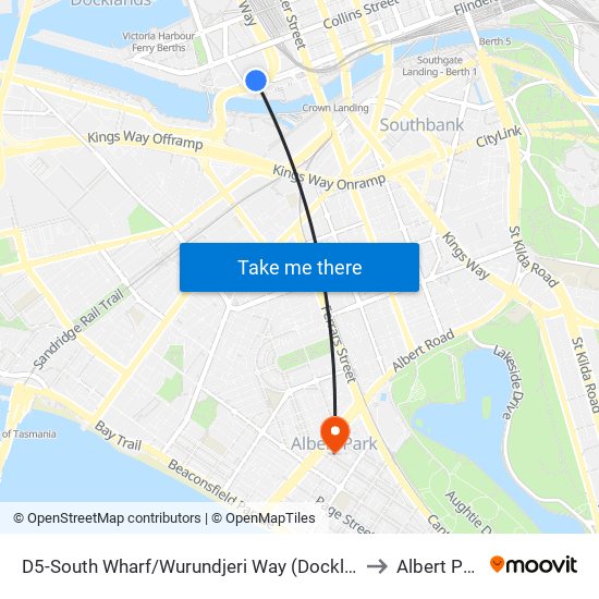 D5-South Wharf/Wurundjeri Way (Docklands) to Albert Park map