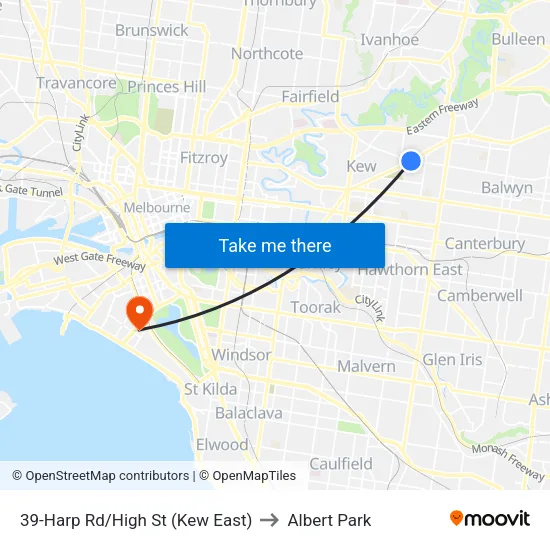 Harp Rd/High St #39 to Albert Park map