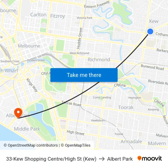 Kew Shopping Centre/High St #33 to Albert Park map