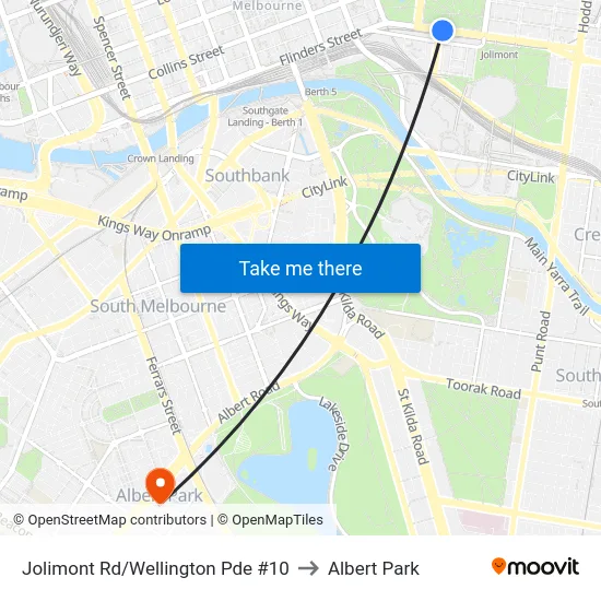Jolimont Rd/Wellington Pde #10 to Albert Park map