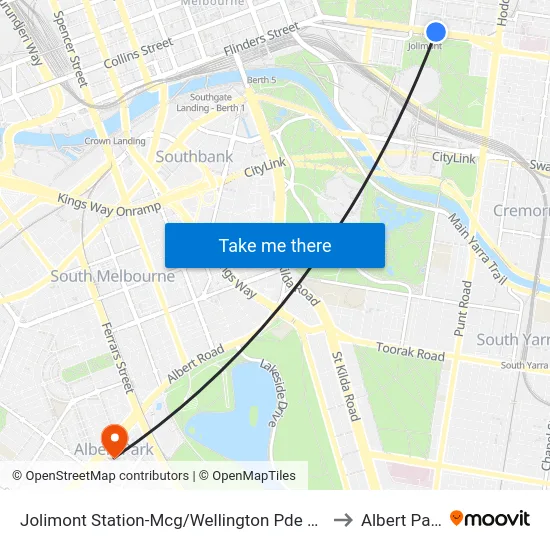 Jolimont Station-Mcg/Wellington Pde #11 to Albert Park map