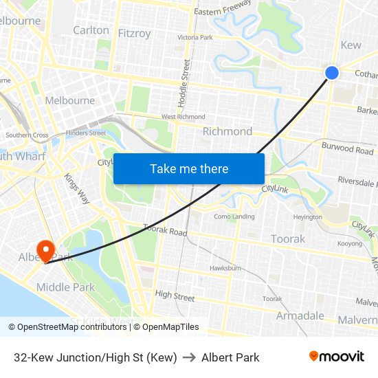 32-Kew Junction/High St (Kew) to Albert Park map