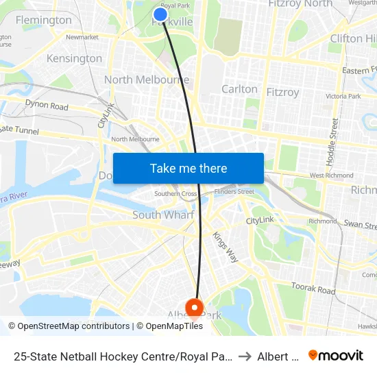 State Netball Hockey Centre/Royal Park #25 to Albert Park map