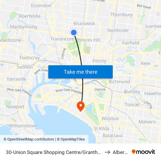 30-Union Square Shopping Centre/Grantham St (Brunswick West) to Albert Park map