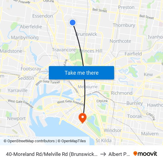 40-Moreland Rd/Melville Rd (Brunswick West) to Albert Park map