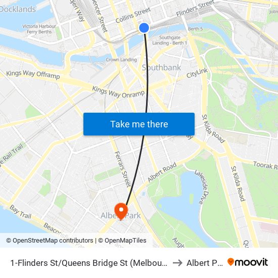 1-Flinders St/Queens Bridge St (Melbourne City) to Albert Park map