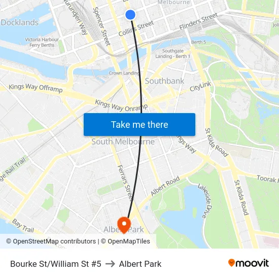 Bourke St/William St #5 to Albert Park map