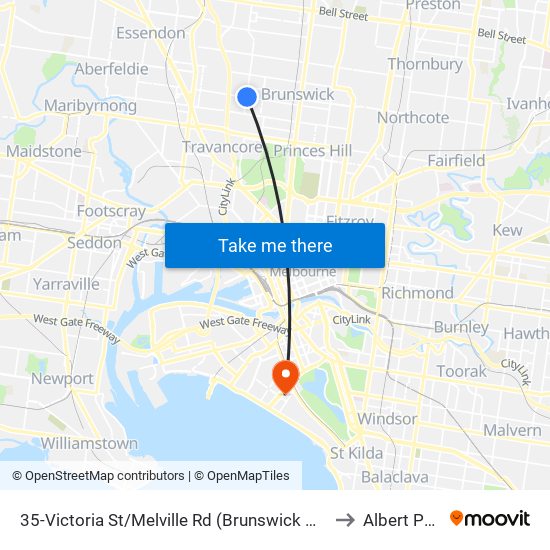 35-Victoria St/Melville Rd (Brunswick West) to Albert Park map