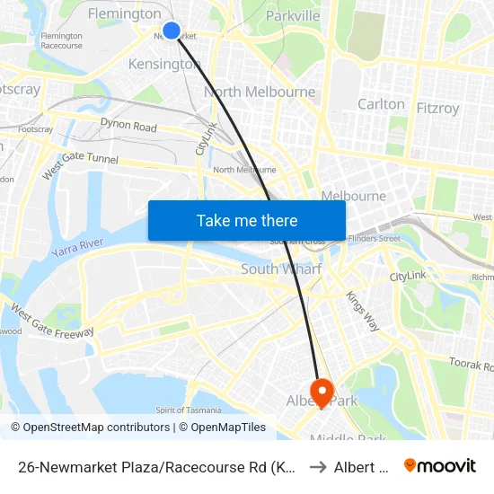 Newmarket Plaza/Racecourse Rd #26 to Albert Park map