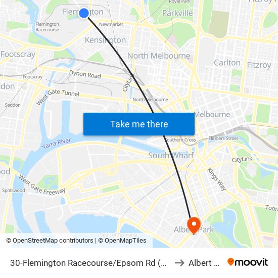 30-Flemington Racecourse/Epsom Rd (Flemington) to Albert Park map