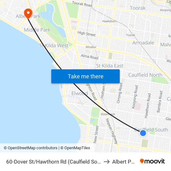 60-Dover St/Hawthorn Rd (Caulfield South) to Albert Park map