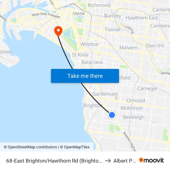 68-East Brighton/Hawthorn Rd (Brighton East) to Albert Park map