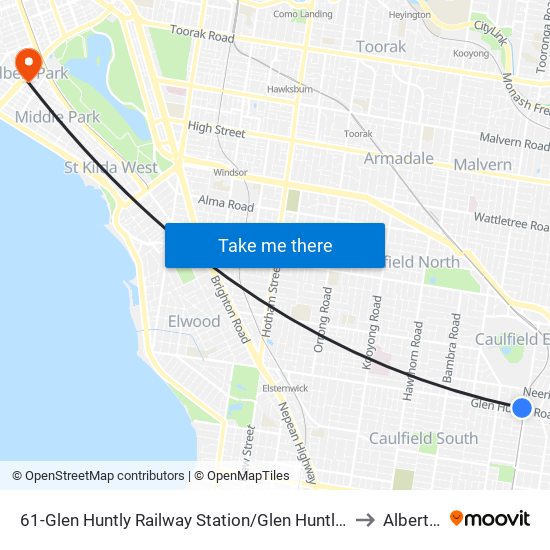 61-Glen Huntly Railway Station/Glen Huntly Rd (Caulfield South) to Albert Park map