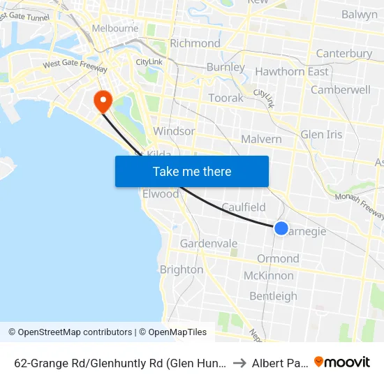 Grange Rd/Glenhuntly Rd #62 to Albert Park map