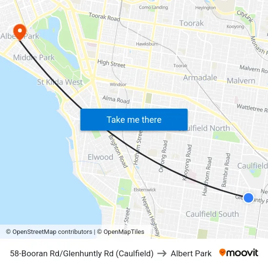 Booran Rd/Glenhuntly Rd #58 to Albert Park map