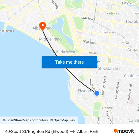 Scott St/Brighton Rd #40 to Albert Park map