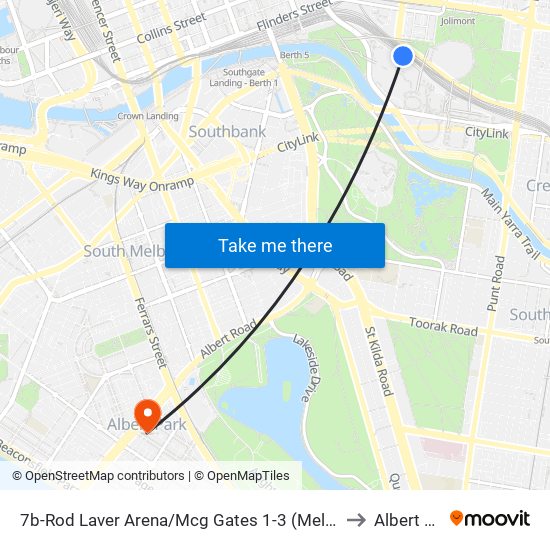 7b-Rod Laver Arena/Mcg Gates 1-3 (Melbourne City) to Albert Park map