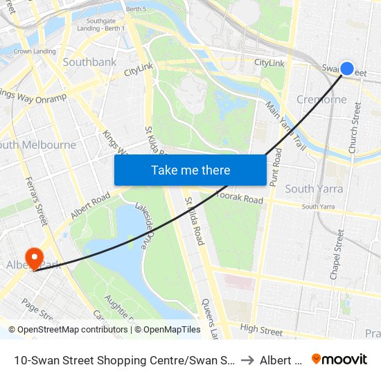 10-Swan Street Shopping Centre/Swan St (Richmond) to Albert Park map