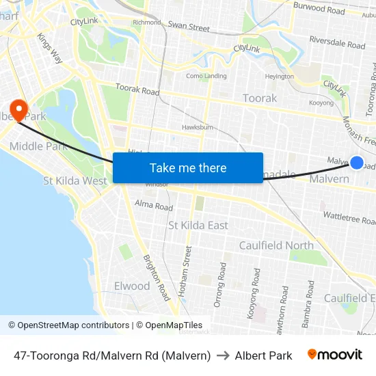 Tooronga Rd/Malvern Rd #47 to Albert Park map