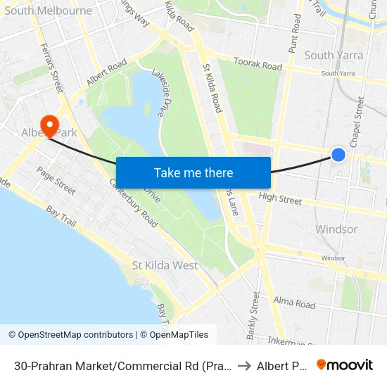 Prahran Market/Commercial Rd #30 to Albert Park map