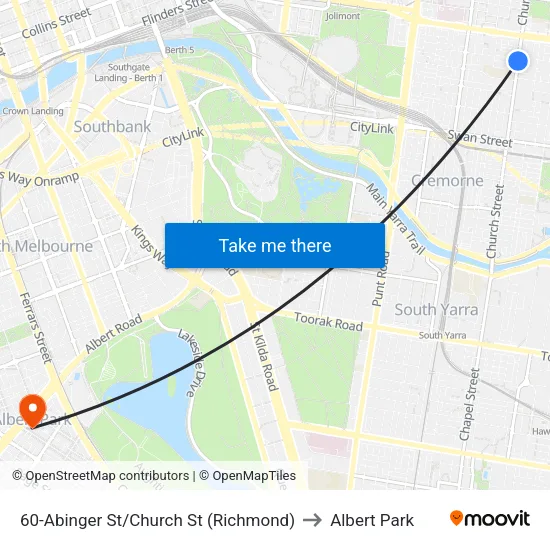 Abinger St/Church St #60 to Albert Park map