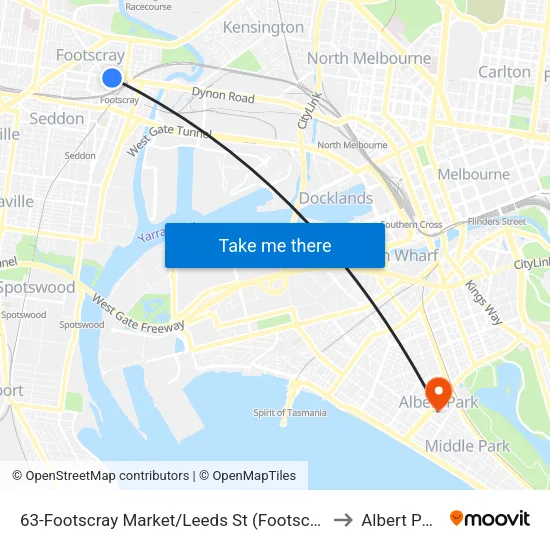 Footscray Market/Leeds St #63 to Albert Park map