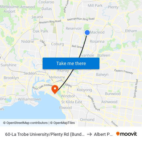 60-La Trobe University/Plenty Rd (Bundoora) to Albert Park map