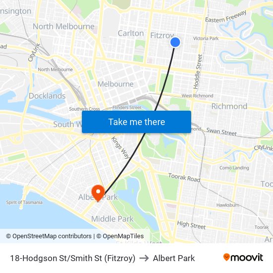 18-Hodgson St/Smith St (Fitzroy) to Albert Park map