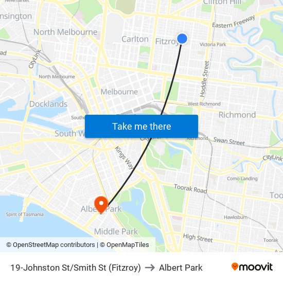 19-Johnston St/Smith St (Fitzroy) to Albert Park map