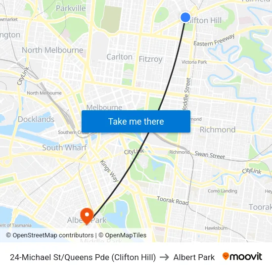 Michael St/Queens Pde #24 to Albert Park map