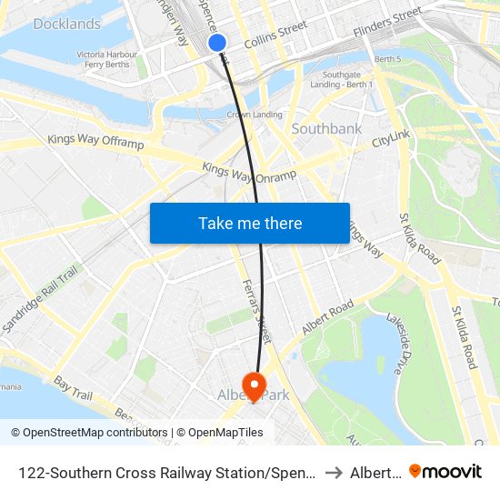 122-Southern Cross Railway Station/Spencer St (Melbourne City) to Albert Park map