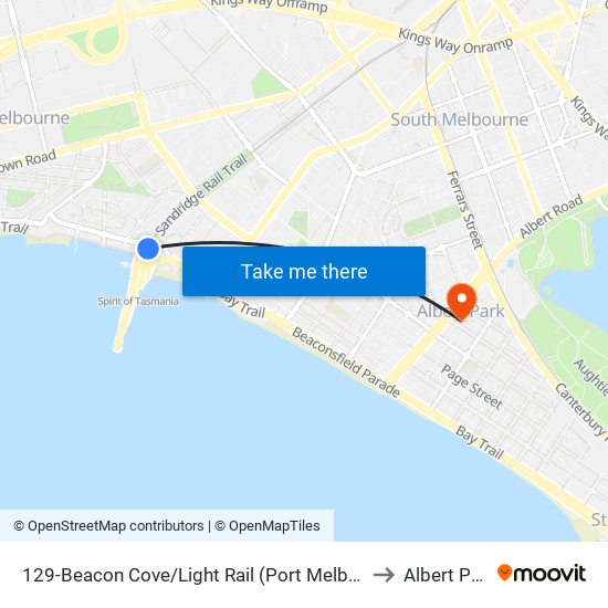 129-Beacon Cove/Light Rail (Port Melbourne) to Albert Park map