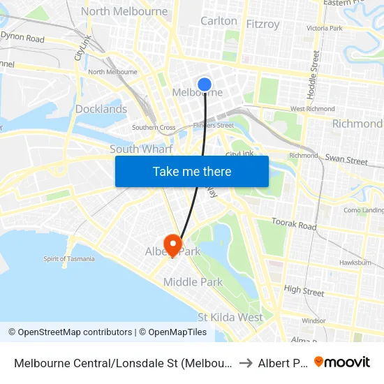 Melbourne Central/Lonsdale St to Albert Park map