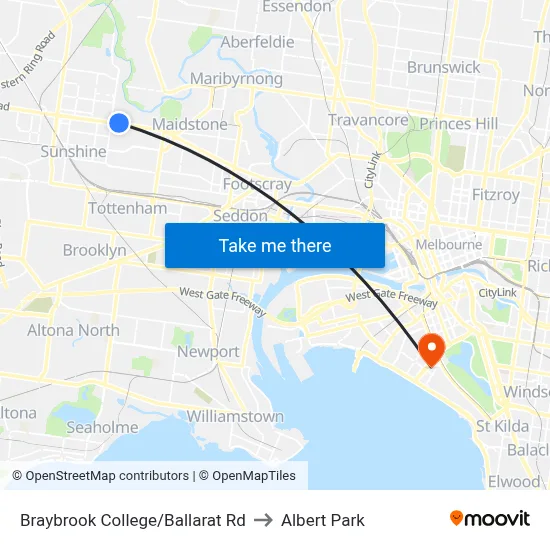 Braybrook College/Ballarat Rd to Albert Park map