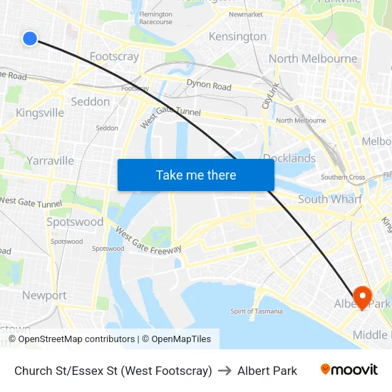 Church St/Essex St to Albert Park map