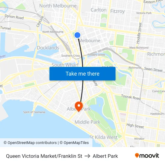 Queen Victoria Market/Franklin St to Albert Park map