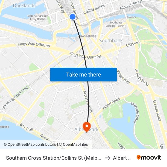 Southern Cross Station/Collins St (Melbourne City) to Albert Park map