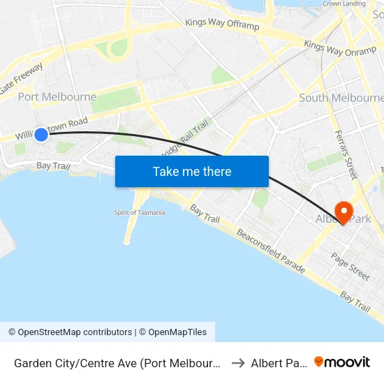 Garden City/Centre Ave to Albert Park map