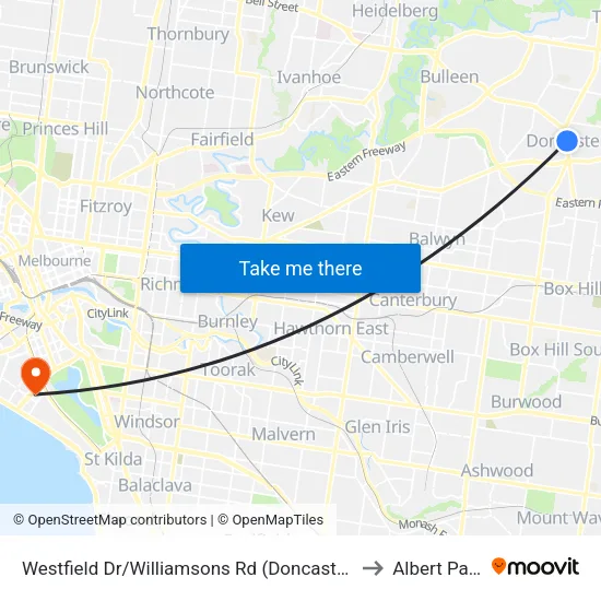Westfield Dr/Williamsons Rd to Albert Park map