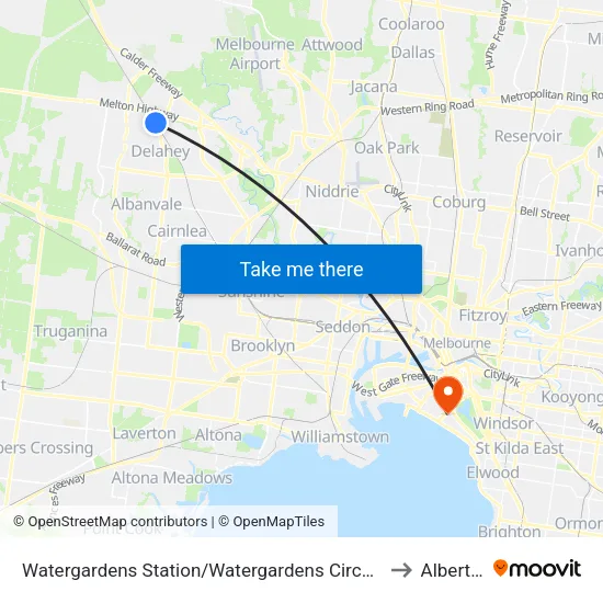 Watergardens Station/Watergardens Circuit Rd to Albert Park map