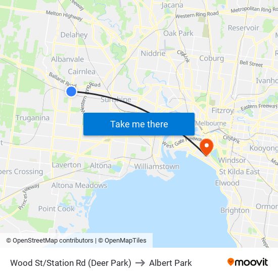 Wood St/Station Rd (Deer Park) to Albert Park map