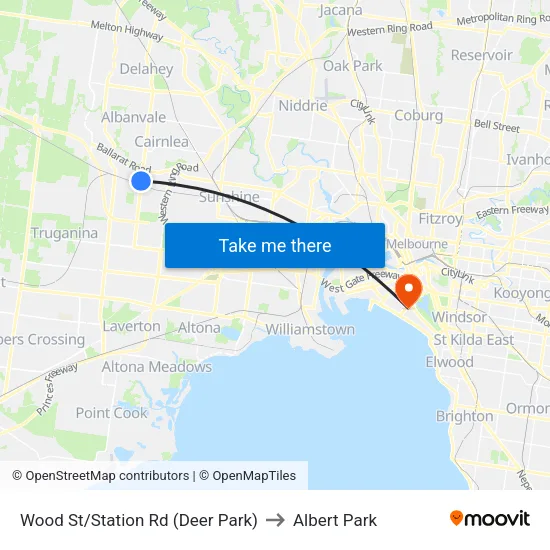 Wood St/Station Rd to Albert Park map