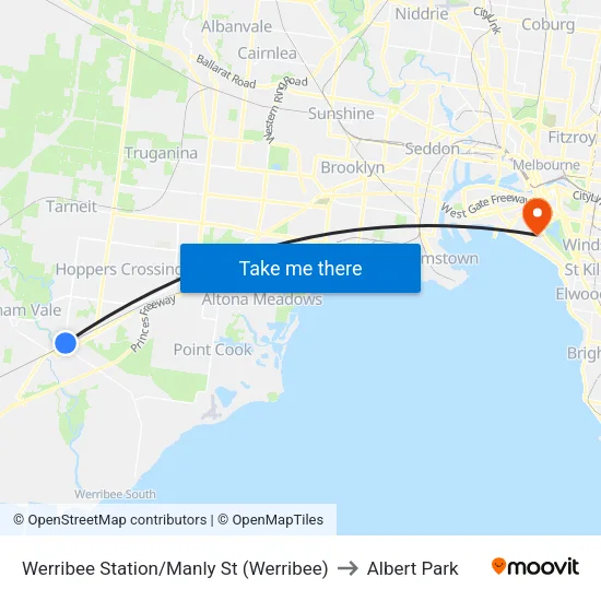 Werribee Station/Manly St to Albert Park map