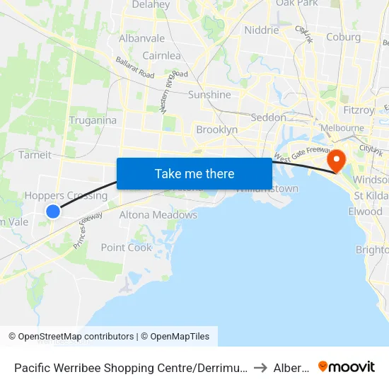 Pacific Werribee Shopping Centre/Derrimut Rd to Albert Park map